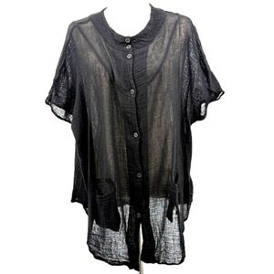 Jaded Gypsy Womens Lunch Top L XL Lagenlook Minimalist Gauze Sheer Cotton Black